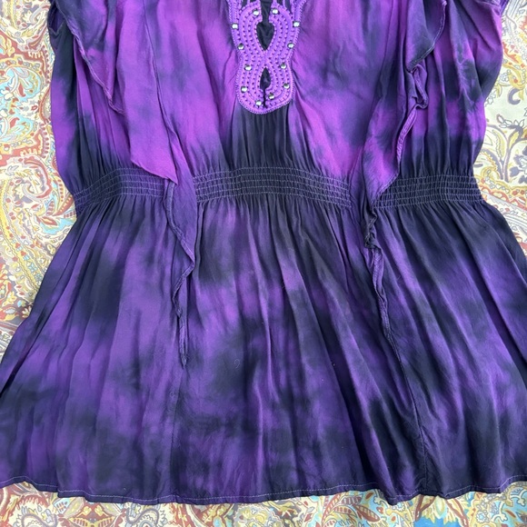 Live and Let Live Purple Tie Dye Peplum Blouse with Embroidery, size XL - Picture 5 of 11